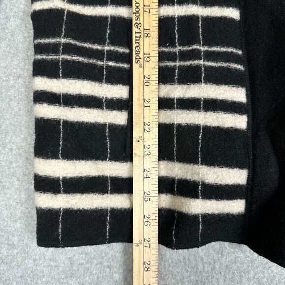 Liz Claiborne Womens Size Large 100% Wool Zip Front Cardigan Black White Stripe - Picture 7 of 9